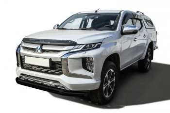 Защита переднего бампера Slitkoff (Ø 76+Ø 57 двойная) Mitsubishi L200  5 KK,KL (2018-2022) рестайлинг (Сталь с полимерным покрытием. Цвет: черный)