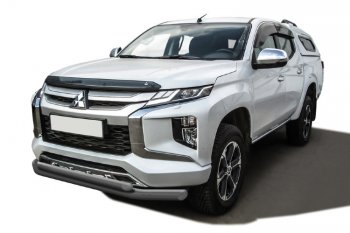 Защита переднего бампера Slitkoff (Ø 76+Ø 57, двойная) Mitsubishi L200  5 KK,KL (2018-2022) рестайлинг (Сталь с полимерным покрытием. Цвет: серебристый)