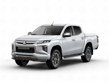 Защита переднего бампера SLITKOFF (Ø57 мм дуга с клыками) Mitsubishi L200  5 KK,KL (2018-2022) рестайлинг (нержавейка с полимерным покрытием, черный)