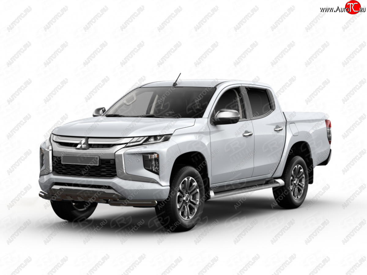 17 649 р. Защита переднего бампера SLITKOFF (Ø57 мм дуга с клыками) Mitsubishi L200 5 KK,KL рестайлинг (2018-2022) (нержавейка с полимерным покрытием, черный)  с доставкой в г. Керчь