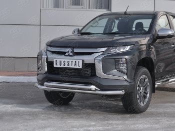 21 899 р. Защита переднего бампера (2 трубы Ø63 мм, нержавейка) SLITKOFF  Mitsubishi L200  5 KK,KL (2018-2022) рестайлинг  с доставкой в г. Керчь. Увеличить фотографию 2