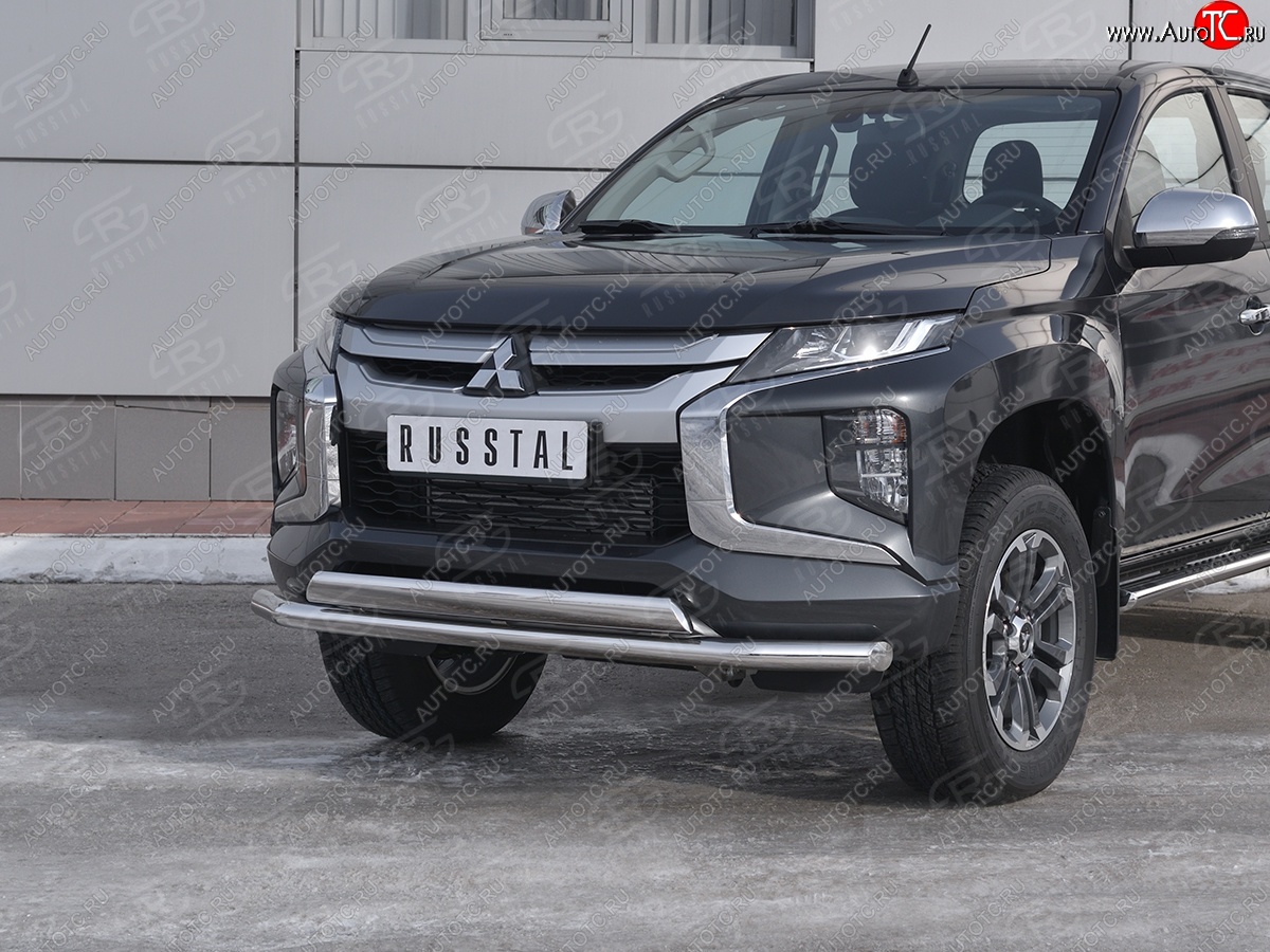 16 549 р. Защита переднего бампера (2 трубы Ø63 и 75х42 мм, нержавейка) Russtal Mitsubishi L200 5 KK,KL рестайлинг (2018-2022)  с доставкой в г. Керчь