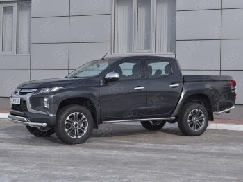 16 549 р. Защита переднего бампера (2 трубы Ø63 и 75х42 мм, нержавейка) Russtal Mitsubishi L200 5 KK,KL рестайлинг (2018-2022)  с доставкой в г. Керчь. Увеличить фотографию 2