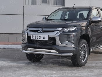 18 599 р. Защита переднего бампера (Ø 63 мм, нержавейка) SLITKOFF Mitsubishi L200 5 KK,KL рестайлинг (2018-2022)  с доставкой в г. Керчь. Увеличить фотографию 2