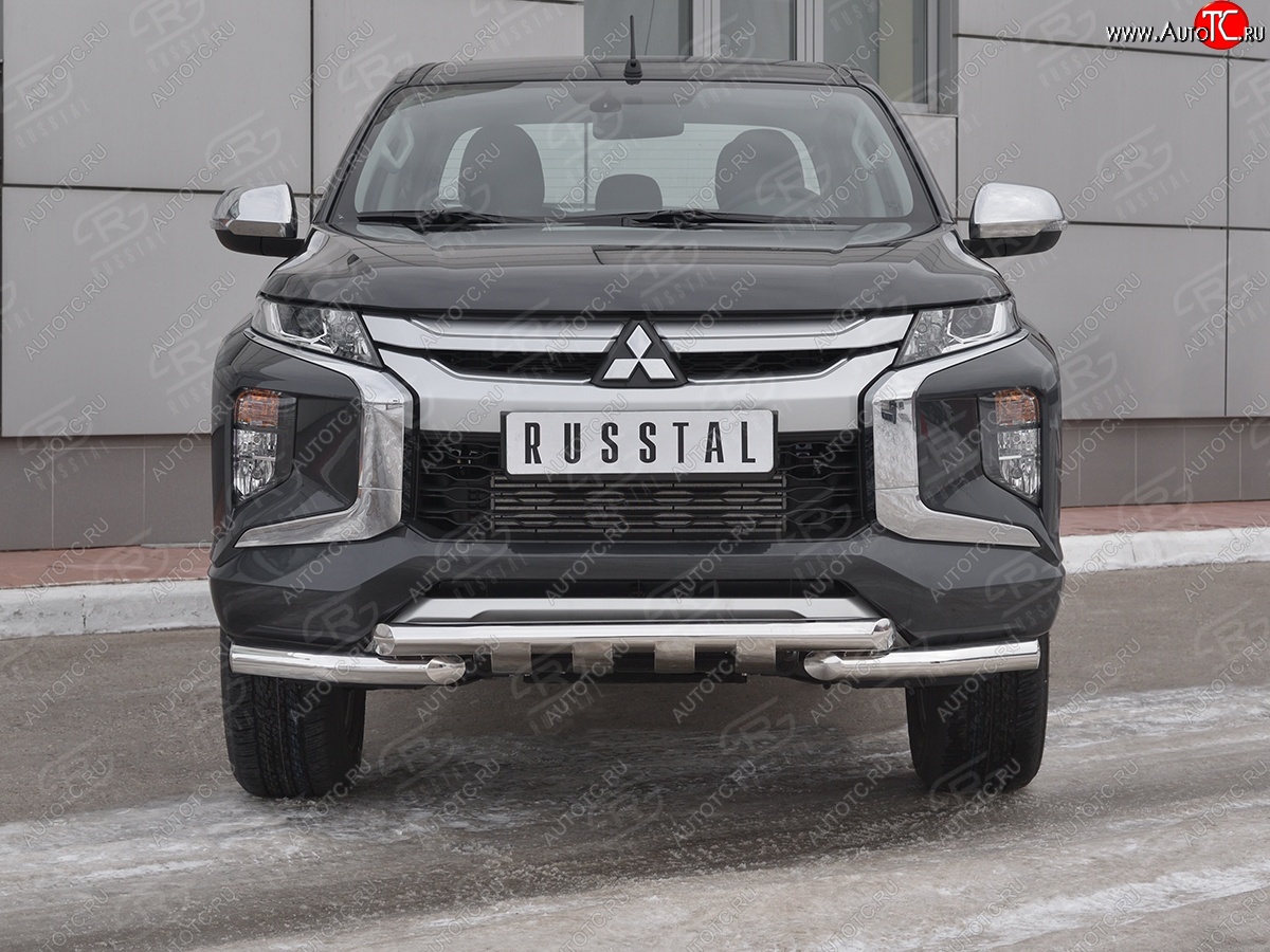 26 849 р. Защита переднего бампера (Ø63 с клыками, нержавейка) SLITKOFF  Mitsubishi L200  5 KK,KL (2018-2022) рестайлинг  с доставкой в г. Керчь