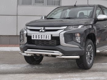 26 849 р. Защита переднего бампера (Ø63 с клыками, нержавейка) SLITKOFF  Mitsubishi L200  5 KK,KL (2018-2022) рестайлинг  с доставкой в г. Керчь. Увеличить фотографию 2