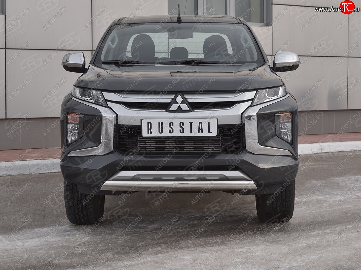 13 699 р. Защита переднего бампера (Ø75x42 мм, нержавейка) Russtal Mitsubishi L200 5 KK,KL рестайлинг (2018-2022)  с доставкой в г. Керчь