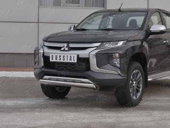 13 699 р. Защита переднего бампера (Ø75x42 мм, нержавейка) Russtal Mitsubishi L200 5 KK,KL рестайлинг (2018-2022)  с доставкой в г. Керчь. Увеличить фотографию 2