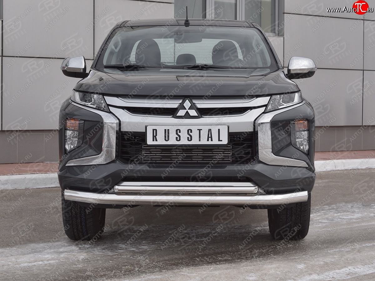 22 499 р. Защита переднего бампера (2 трубы Ø76 и 42 мм, нержавейка) SLITKOFF  Mitsubishi L200  5 KK,KL (2018-2022) рестайлинг  с доставкой в г. Керчь