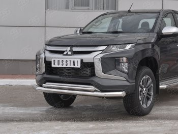 22 499 р. Защита переднего бампера (2 трубы Ø76 и 42 мм, нержавейка) SLITKOFF  Mitsubishi L200  5 KK,KL (2018-2022) рестайлинг  с доставкой в г. Керчь. Увеличить фотографию 2