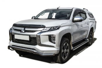 Защита переднего бампера Slitkoff (Ø 57 мм, волна) Mitsubishi L200  5 KK,KL (2018-2022) рестайлинг (Нержавеющая сталь)