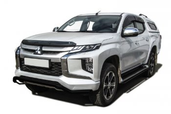 Защита переднего бампера Slitkoff (Ø 57 мм, волна). Mitsubishi L200  5 KK,KL (2018-2022) рестайлинг (Сталь с полимерным покрытием. Цвет: черный)