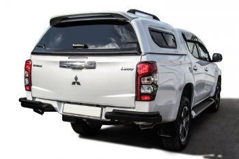 Защита заднего бампера Slitkoff (Ø 76+Ø 42, без бампера) Mitsubishi L200  5 KK,KL (2018-2022) рестайлинг (Сталь с полимерным покрытием. Цвет: черный)