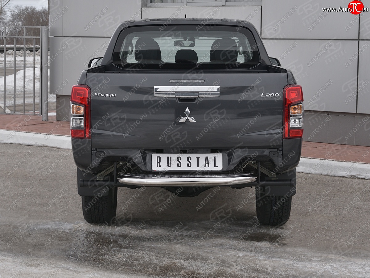 24 999 р. Защита заднего бампера (Ø63 мм, короткая) RUSSTAL  Mitsubishi L200  5 KK,KL (2018-2022) рестайлинг (Лист алюминиевый, труба - нержавейка)  с доставкой в г. Керчь