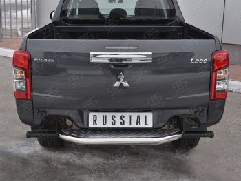 24 999 р. Защита заднего бампера (Ø63 мм, короткая) RUSSTAL  Mitsubishi L200  5 KK,KL (2018-2022) рестайлинг (Лист алюминиевый, труба - нержавейка)  с доставкой в г. Керчь. Увеличить фотографию 2