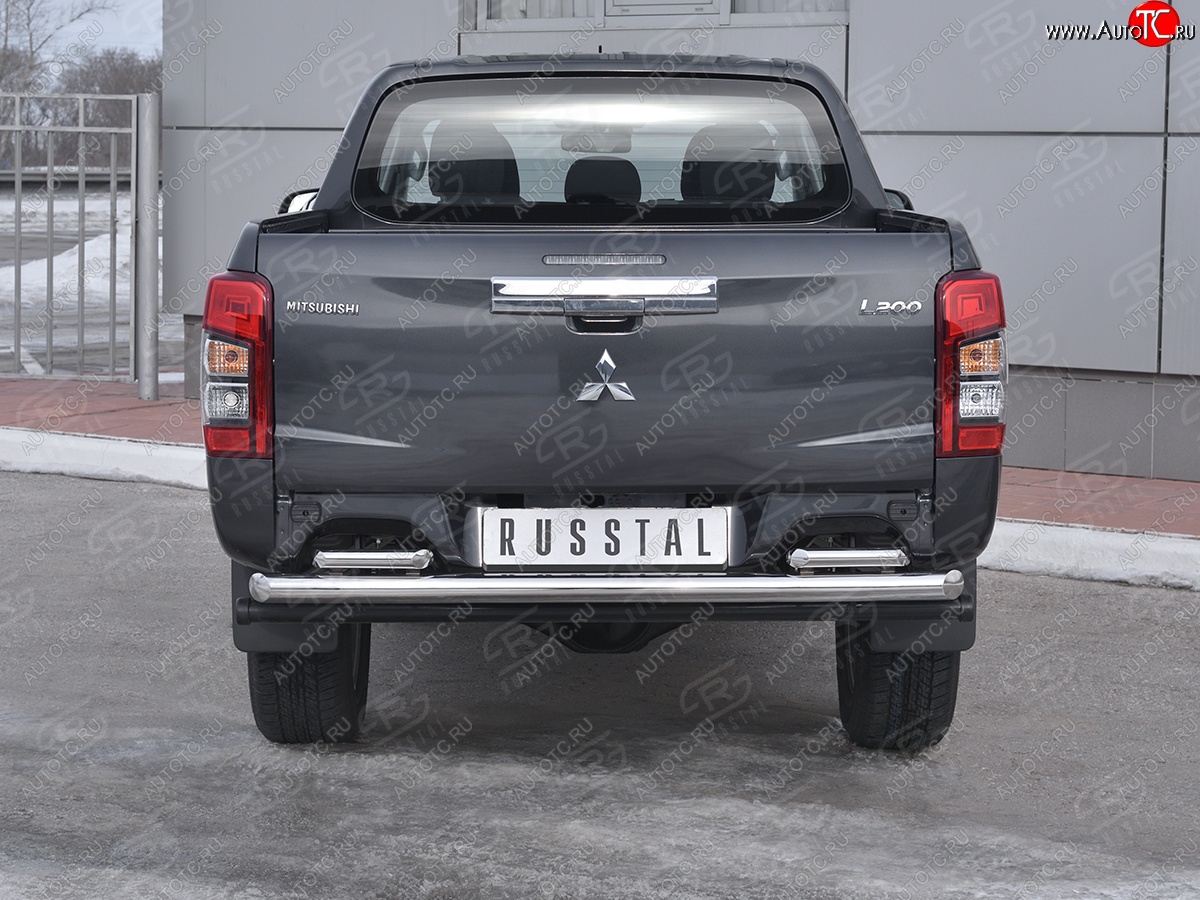 24 549 р. Защита заднего бампера (2 трубы Ø63 и 42 мм , нержавейка) RUSSTAL  Mitsubishi L200  5 KK,KL (2018-2022) рестайлинг  с доставкой в г. Керчь