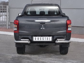 Защита заднего бампера (2 трубы Ø76 и 42 мм уголки, нержавейка) SLITKOFF Mitsubishi L200  5 KK,KL (2018-2022) рестайлинг