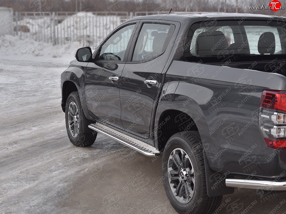 35 549 р. Порожки для ног SLITKOFF (Ø42 мм)  Mitsubishi L200  5 KK,KL (2018-2022) рестайлинг (Лист нержавейка, труба - нержавейка)  с доставкой в г. Керчь
