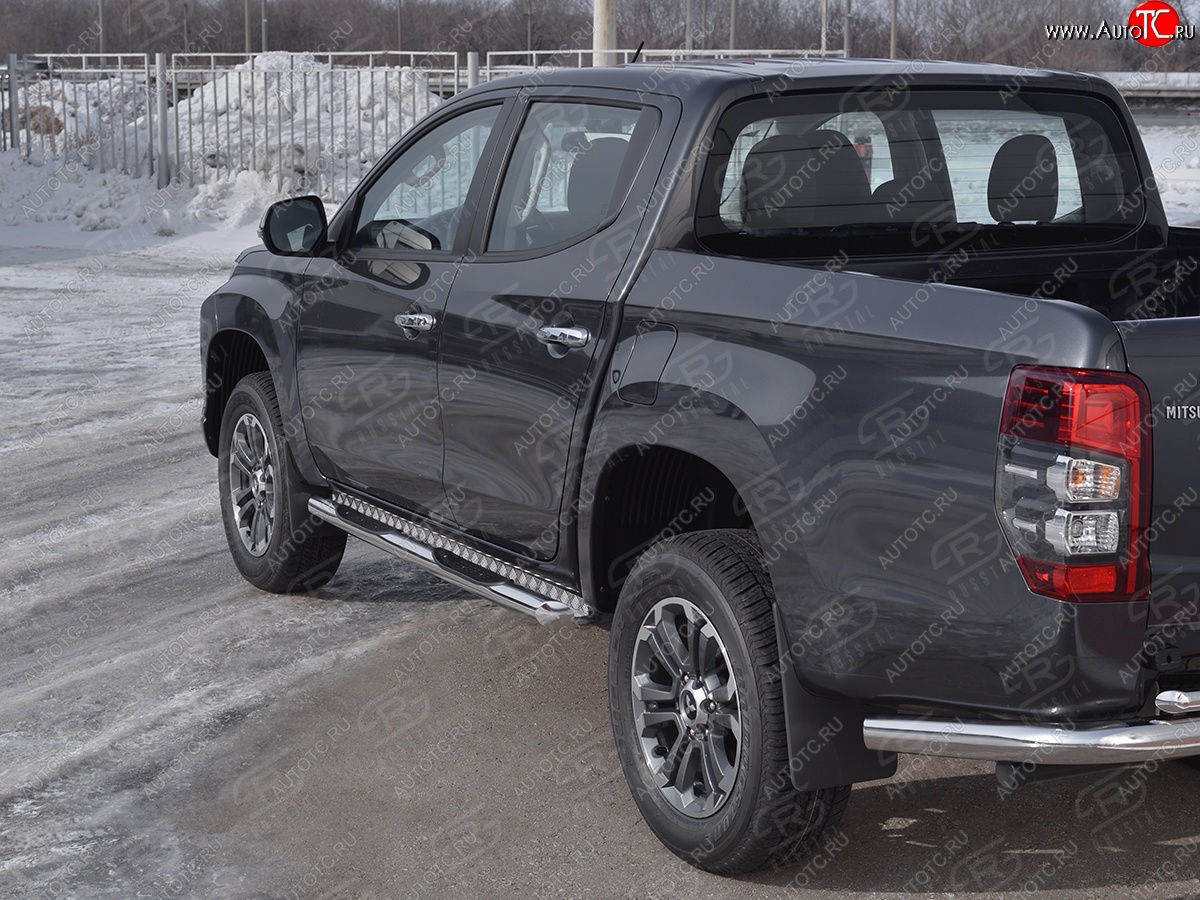 26 599 р. Защита порогов Slitkoff (d76 мм, с проступями)  Mitsubishi L200  5 KK,KL (2018-2022) рестайлинг (Металлические торцы под 45°)  с доставкой в г. Керчь