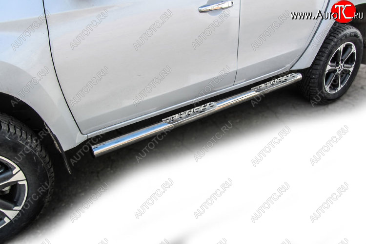 30 549 р. Защита порогов Slitkoff (Ø 76 мм, стальные ступеньки) Mitsubishi L200 5 KK,KL рестайлинг (2018-2022) (Нержавеющая сталь)  с доставкой в г. Керчь