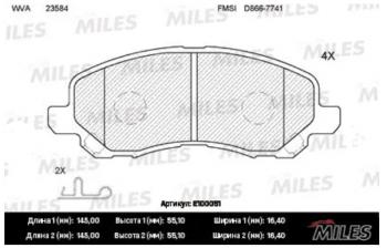 Колодки тормозные передние MILES Mitsubishi Lancer 10 CY седан рестайлинг (2011-2017)