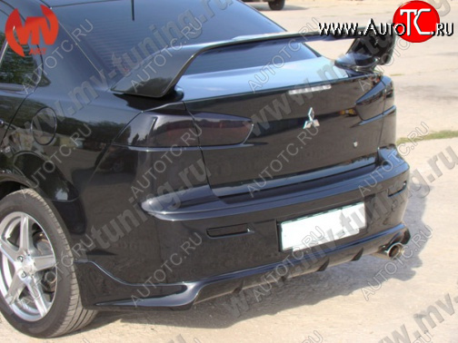 7 499 р. Накладка заднего бампера Zodiak (под одинарный выхлоп) MV-Tuning  Mitsubishi Lancer  10 CY (2007-2017) седан дорестайлинг, седан рестайлинг (Неокрашенная)  с доставкой в г. Керчь