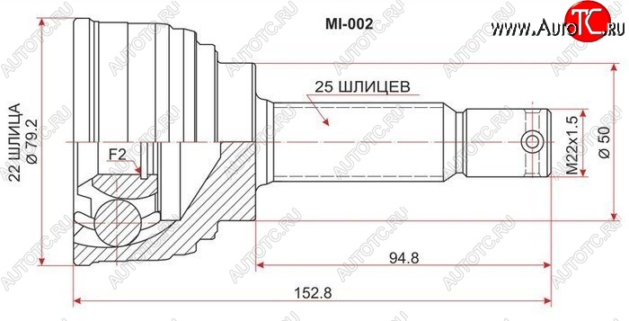 1 689 р. ШРУС SAT (наружный, 22*25*50 мм)  Mitsubishi Lancer  5 Fiore 2 (1983-1991) седан  с доставкой в г. Керчь