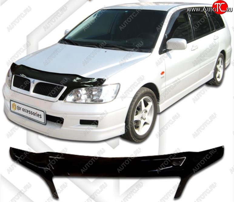 2 399 р. Дефлектор капота CA-Plastiс exclusive Mitsubishi Lancer Cedia 9 CS универсал (2000-2003) (Classic черный, Без надписи)  с доставкой в г. Керчь
