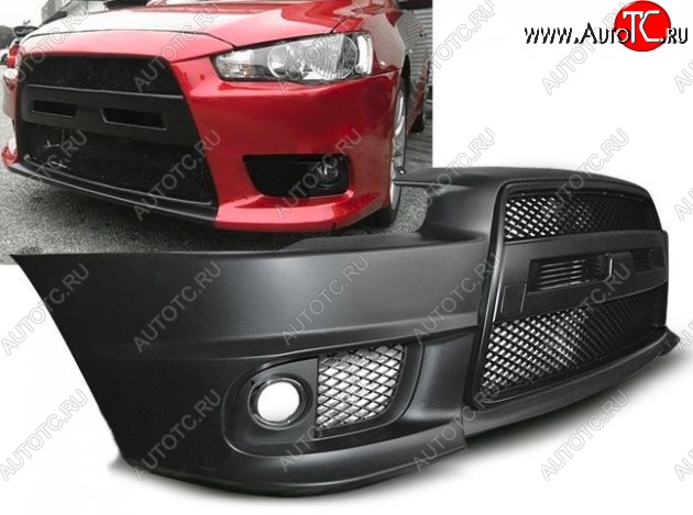 29 399 р. Передний бампер EVO-Style Mitsubishi Lancer 10 CY седан рестайлинг (2011-2017) (Неокрашенный)  с доставкой в г. Керчь
