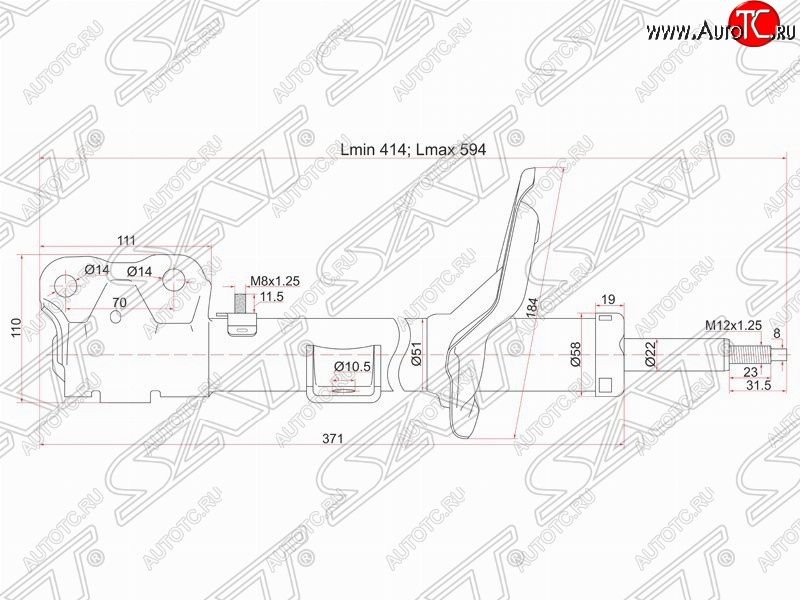 3 699 р. Левый амортизатор передний SAT Mitsubishi Lancer 10 CY седан дорестайлинг (2007-2010)  с доставкой в г. Керчь