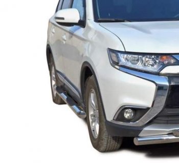 Защита порогов ТехноСфера (Техно Сфера) (нержавейка, с проступью, d76 mm) Mitsubishi Outlander GF 2-ой рестайлинг (2015-2018)