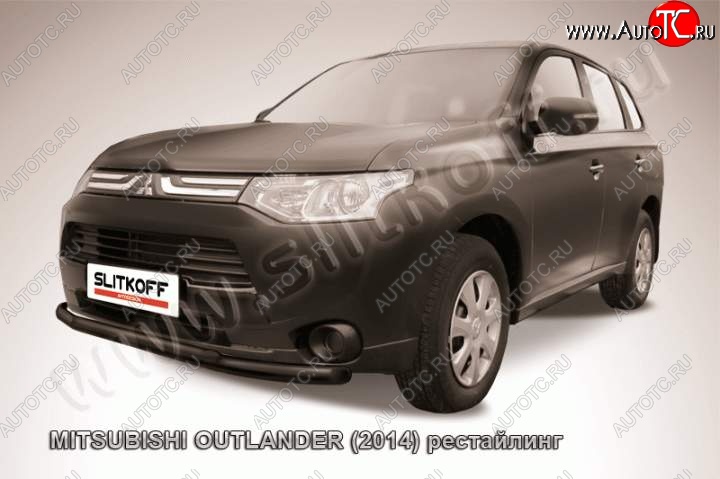 9 899 р. Защита переднего бампера Slitkoff (Ø57 и 42)  Mitsubishi Outlander  GF (2014-2016) 1-ый рестайлинг (Цвет: серебристый)  с доставкой в г. Керчь