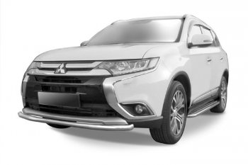 Защита переднего бампера Slitkoff (Ø 57 мм). Mitsubishi Outlander  GF (2015-2018) 2-ой рестайлинг (Нержавеющая сталь)