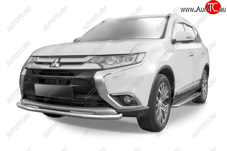 11 999 р. Защита переднего бампера Slitkoff (Ø 57 мм).  Mitsubishi Outlander  GF (2015-2018) 2-ой рестайлинг (Нержавеющая сталь)  с доставкой в г. Керчь