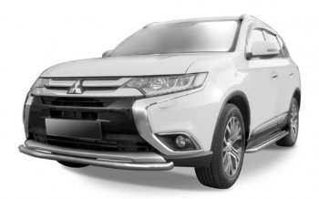 Защита переднего бампера Slitkoff (Ø 57 мм). Mitsubishi Outlander  GF (2015-2018) 2-ой рестайлинг (Сталь с полимерным покрытием. Цвет: серебристый)