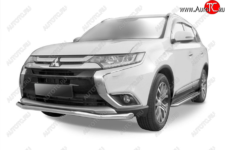 10 599 р. Защита переднего бампера Slitkoff (Ø 57 мм, волна)  Mitsubishi Outlander  GF (2015-2018) 2-ой рестайлинг (Цвет: серебристый)  с доставкой в г. Керчь