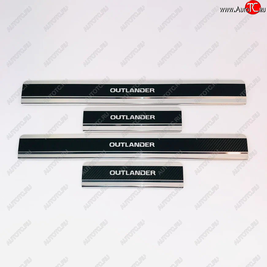 2 499 р. Накладки порожков салона INOX  Mitsubishi Outlander  GF (2014-2022) 1-ый рестайлинг, 2-ой рестайлинг, 3-ий рестайлинг (Нержавеющая сталь + карбон)  с доставкой в г. Керчь