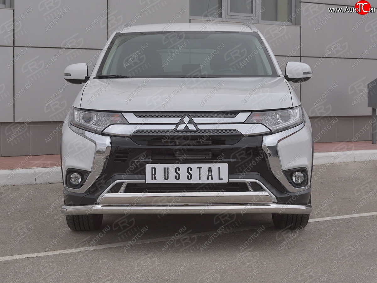 15 599 р. Защита переднего бампера (2 трубы Ø63 и 75х42 мм, нержавейка) Russtal Mitsubishi Outlander GF 3-ий рестайлинг (2018-2022)  с доставкой в г. Керчь