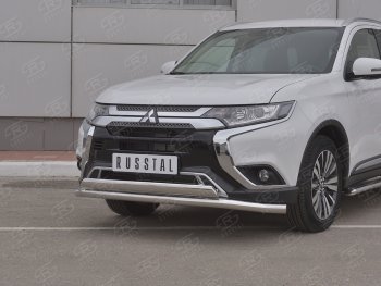 15 599 р. Защита переднего бампера (2 трубы Ø63 и 75х42 мм, нержавейка) Russtal Mitsubishi Outlander GF 3-ий рестайлинг (2018-2022)  с доставкой в г. Керчь. Увеличить фотографию 2