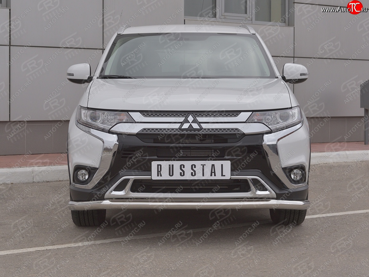 14 999 р. Защита переднего бампера (Ø 63 мм, нержавейка) SLITKOFF  Mitsubishi Outlander  GF (2018-2022) 3-ий рестайлинг  с доставкой в г. Керчь