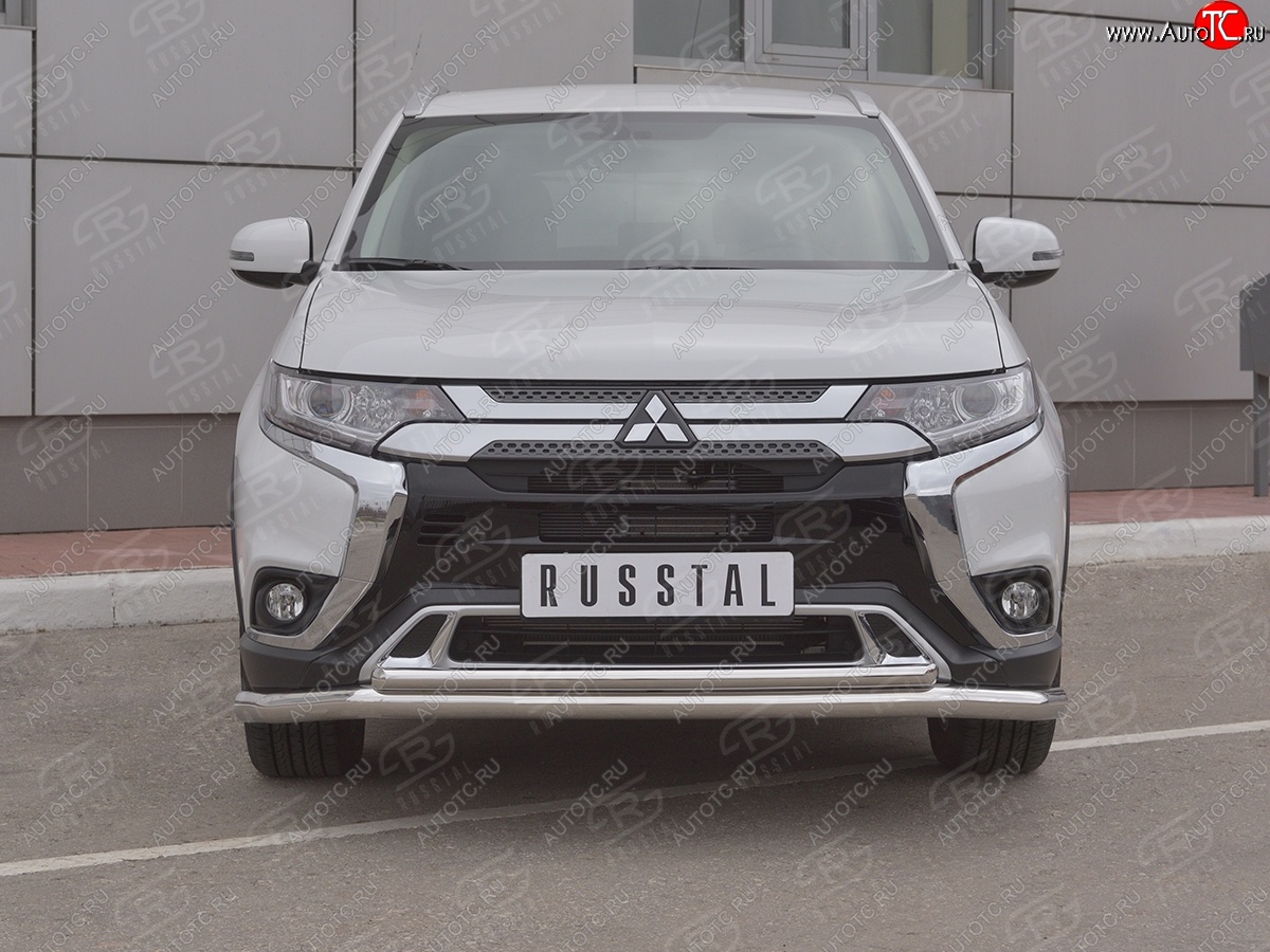 17 549 р. Защита переднего бампера (2 трубы Ø63 и 42 мм, нержавейка) SLITKOFF  Mitsubishi Outlander  GF (2018-2022) 3-ий рестайлинг  с доставкой в г. Керчь