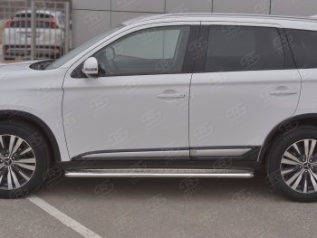 35 549 р. Порожки для ног SLITKOFF (Ø42 мм)  Mitsubishi Outlander  GF (2018-2022) 3-ий рестайлинг (Лист нержавейка, труба - нержавейка)  с доставкой в г. Керчь. Увеличить фотографию 2
