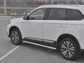 Защита порогов (Ø63 мм, нержавейка) SLITKOFF Mitsubishi Outlander  GF (2018-2022) 3-ий рестайлинг (Металлические торцы под 90°)