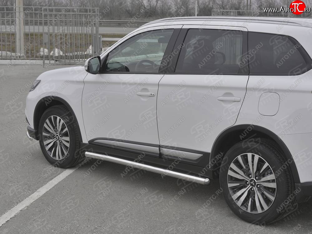 19 999 р. Защита порогов (Ø63 мм, нержавейка) SLITKOFF  Mitsubishi Outlander  GF (2018-2022) 3-ий рестайлинг (Металлические торцы под 90°)  с доставкой в г. Керчь
