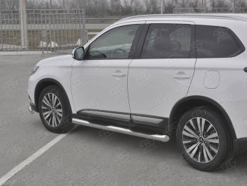Защита порогов (Ø76 мм с проступью, нержавейка) SLITKOFF Mitsubishi Outlander  GF (2018-2022) 3-ий рестайлинг (Металлические торцы под 45°)