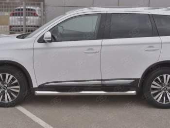 24 549 р. Защита порогов (Ø76 мм с проступью, нержавейка) SLITKOFF  Mitsubishi Outlander  GF (2018-2022) 3-ий рестайлинг (Металлические торцы под 45°)  с доставкой в г. Керчь. Увеличить фотографию 2