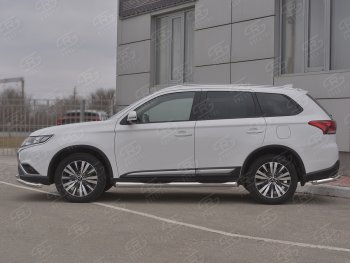 24 549 р. Защита порогов (Ø76 мм с проступью, нержавейка) SLITKOFF  Mitsubishi Outlander  GF (2018-2022) 3-ий рестайлинг (Металлические торцы под 45°)  с доставкой в г. Керчь. Увеличить фотографию 3