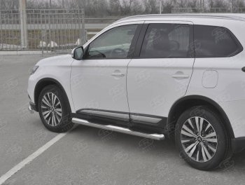 Защита порогов (Ø76 мм с проступью, нержавейка) SLITKOFF Mitsubishi Outlander  GF (2018-2022) 3-ий рестайлинг (Металлические торцы под 90°)