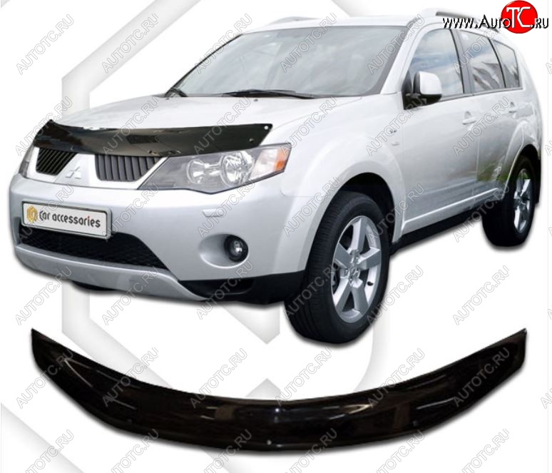 1 999 р. Дефлектор капота CA-Plastic  Mitsubishi Outlander  XL (2005-2009) (CW)  дорестайлинг (Classic черный, Без надписи)  с доставкой в г. Керчь