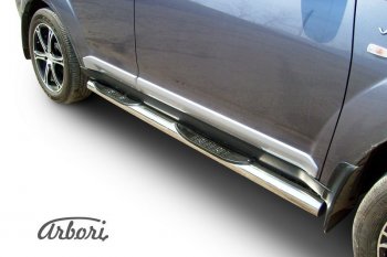 14 579 р. Защита штатных порогов Arbori (с проступью, нержавейка, d76 mm). Mitsubishi Outlander XL (CW)  дорестайлинг (2005-2009)  с доставкой в г. Керчь. Увеличить фотографию 2